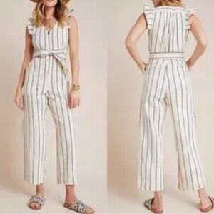 Anthropologie Cream and Navy Blue Striped Sleeveless Jumpsuit Size 2